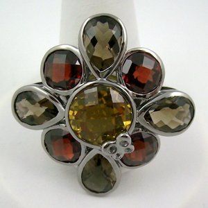 Sima K 13.55ct Honey Quartz & Gemstone Flower Ring